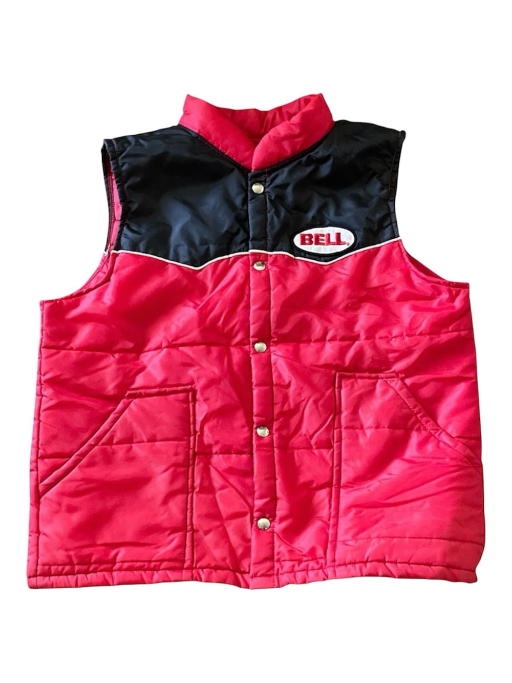 Bell vintage red, black & white button up puffer vest